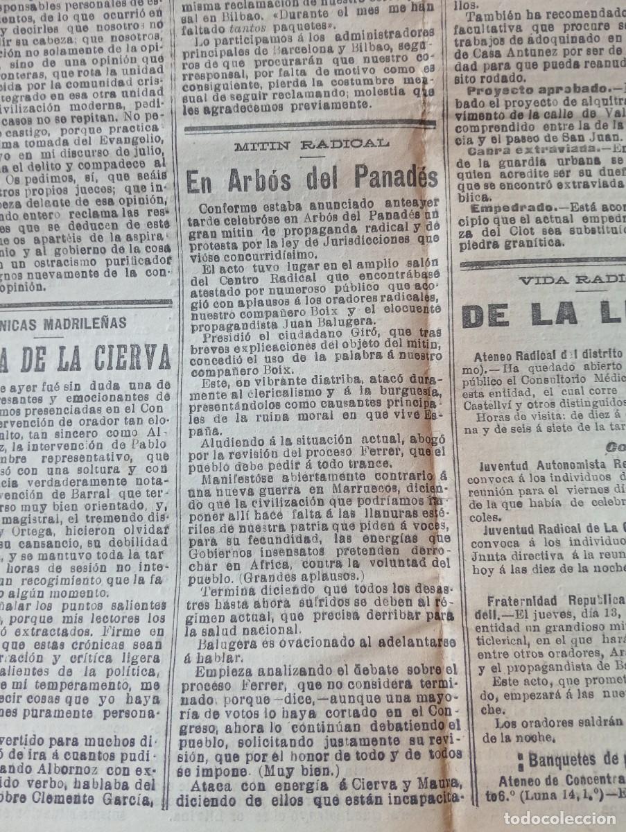 Coleccionismo de revistas y peri&oacute;dicos: DIARIO EL PROGRESO A&Ntilde;O 1911 ARBO&Ccedil; ARBOS DEL PENEDES LERROUX FRANCISCO FERRER Y GUARDIA