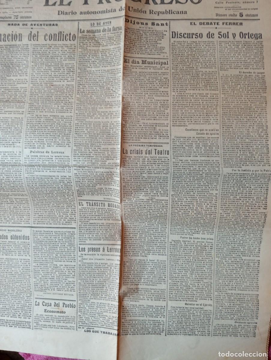 Coleccionismo de revistas y peri&oacute;dicos: DIARIO EL PROGRESO A&Ntilde;O 1911 SOL Y ORTEGA FRANCISCO FERRER Y GUARDIA ESCUELA MODERNA