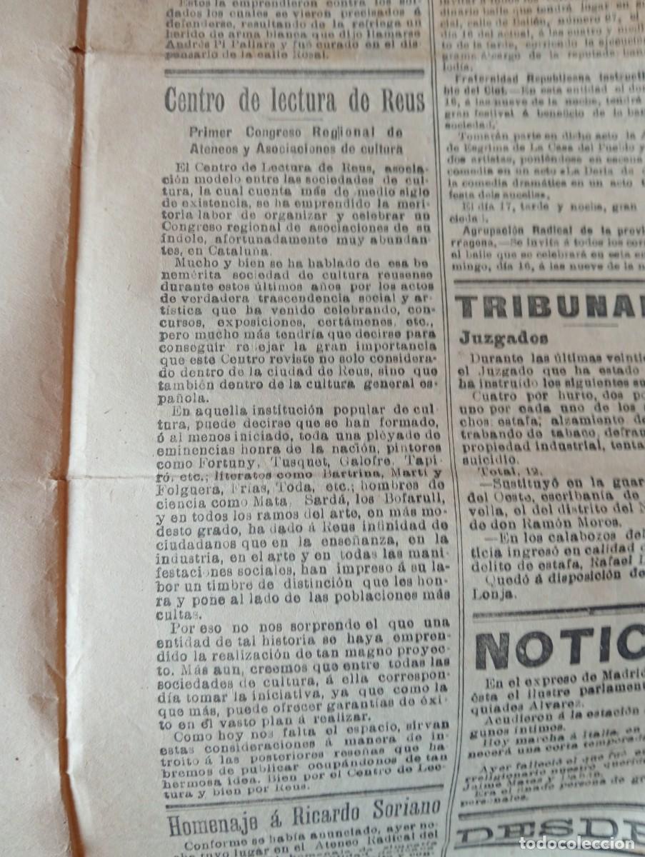Coleccionismo de revistas y peri&oacute;dicos: DIARIO EL PROGRESO A&Ntilde;O 1911 PRIMER CONGRESO REGIONAL DE ATENEOS Y ASOCIACIONES DE CULTURA EN REUS
