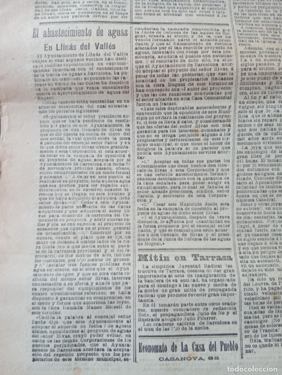 Coleccionismo de revistas y peri&oacute;dicos: DIARIO EL PROGRESO A&Ntilde;O 1911 LAS AGUAS DEL MOGENT PARA LLINAS DEL VALLES
