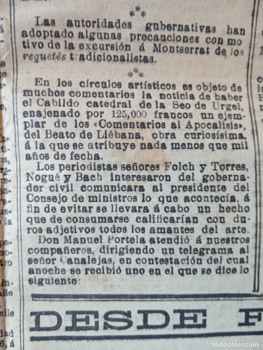 Coleccionismo de revistas y peri&oacute;dicos: DIARIO EL PROGRESO A&Ntilde;O 1911 VENTA FRAUDULENTA LIBRO BEATO DE LIEBANA CATEDRAL DE LA SEO DE URGEL SEU