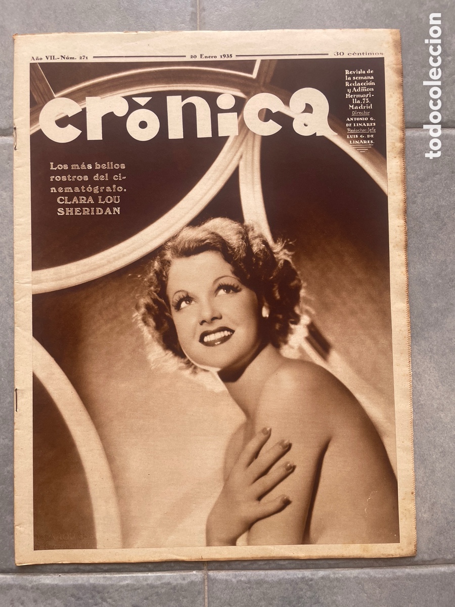 Coleccionismo de revistas y peri&oacute;dicos: Cr&oacute;nica. Revista de la semana. N&uacute;mero 271. 20 de enero 1935. Desnudo femenino.