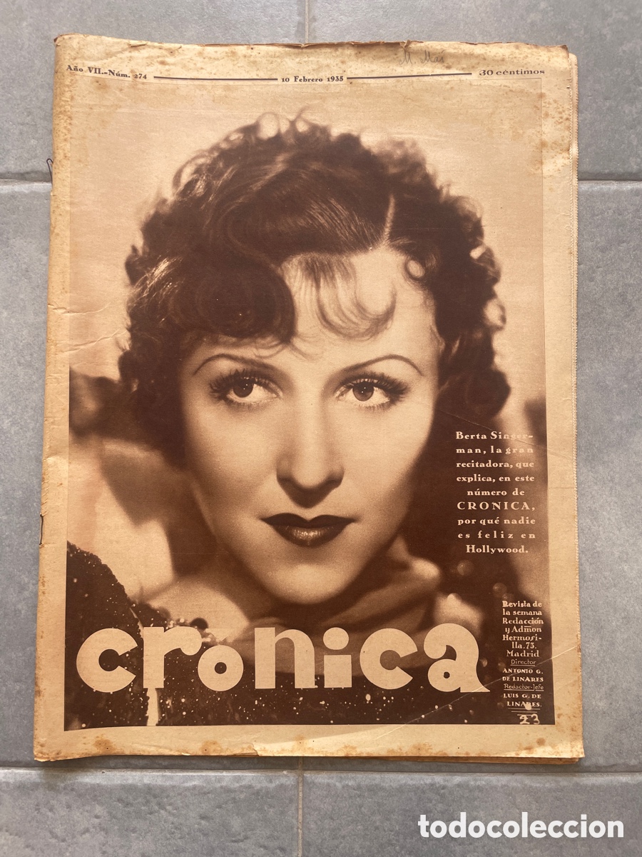 Coleccionismo de revistas y peri&oacute;dicos: Cr&oacute;nica. 10 de febrero de 1935. N&uacute;mero 274. Desnudo femenino.