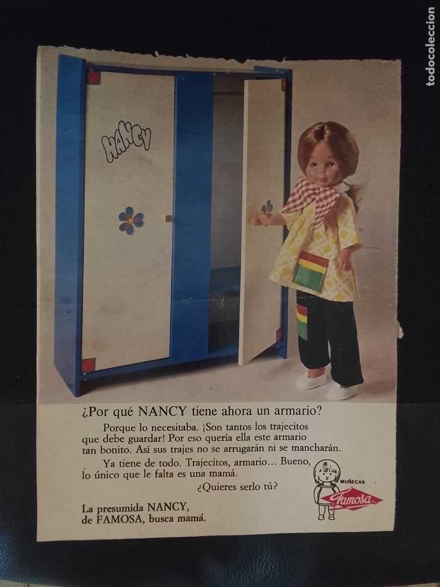 Coleccionismo de revistas y peri&oacute;dicos: ANTIGUA PUBLICIDAD MU&Ntilde;ECAS NANCY DE FAMOSA Y SU ARMARIO , HOJA DE REVISTA