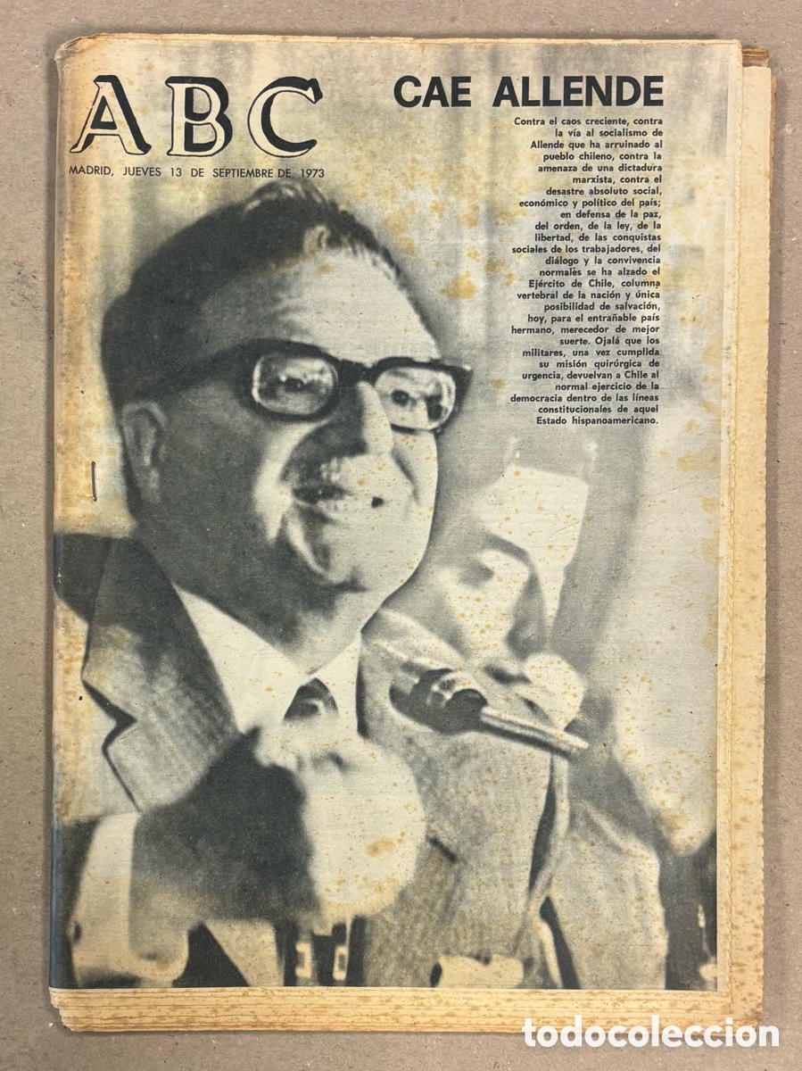 Coleccionismo de revistas y peri&oacute;dicos: ABC (13 DE SEPTIEMBRE DE 1973). CAE SALVADOR ALLENDE PRESIDENTE DE CHILE,..
