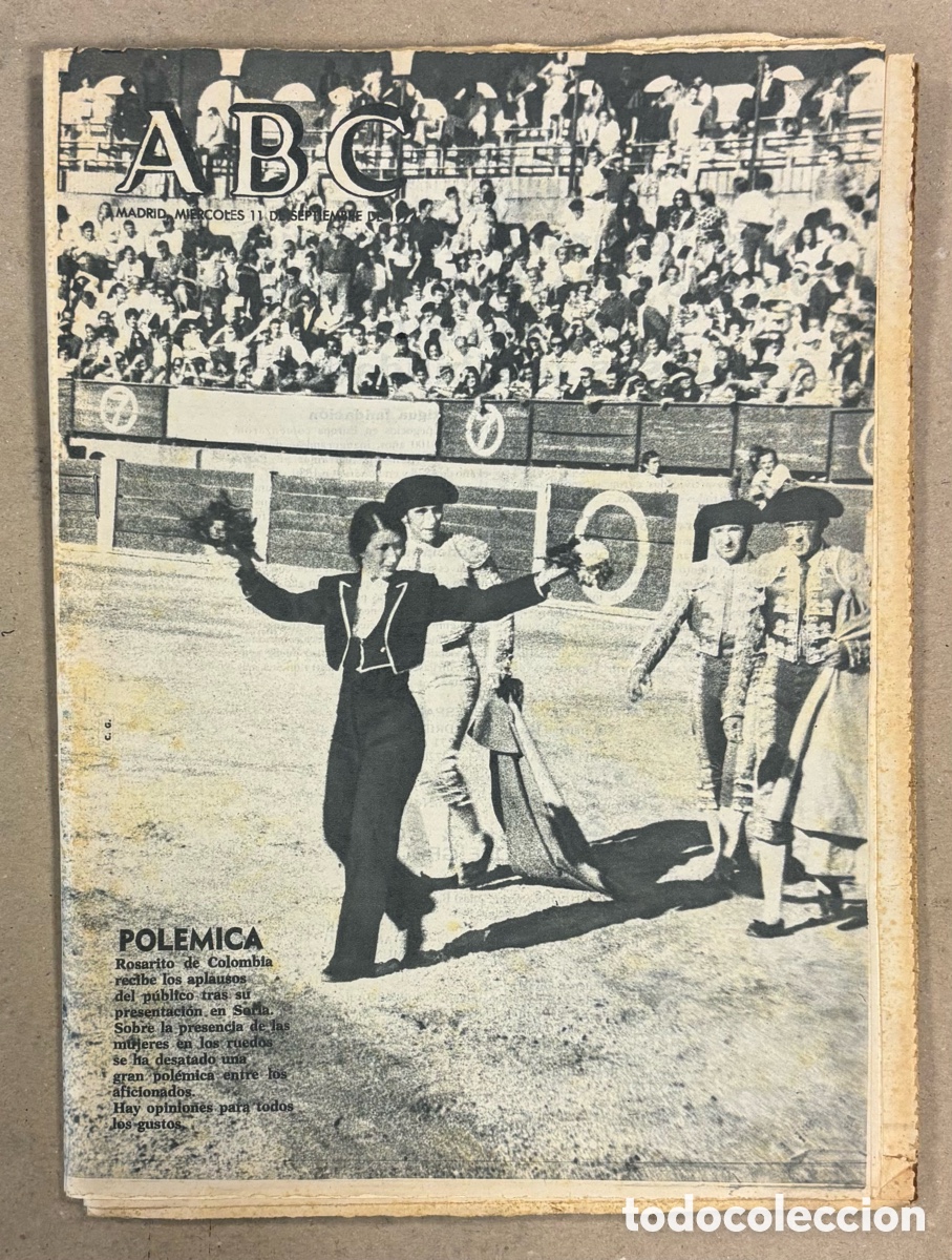 Coleccionismo de revistas y peri&oacute;dicos: ABC (11 DE SEPTIEMBRE DE 1974). POL&Eacute;MICA TAURINA ROSARITO DE COLOMBIA,&hellip;