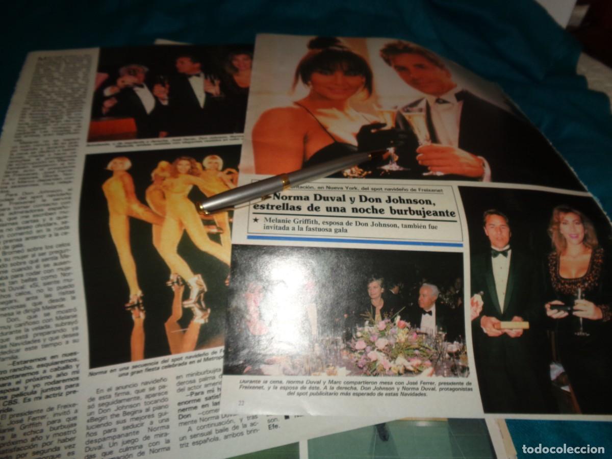 Coleccionismo de revistas y peri&oacute;dicos: RECORTE : NORMA DUVAL Y DON JOHNSON, SPOT FREIXENET. SEMANA, DCBRE 1991