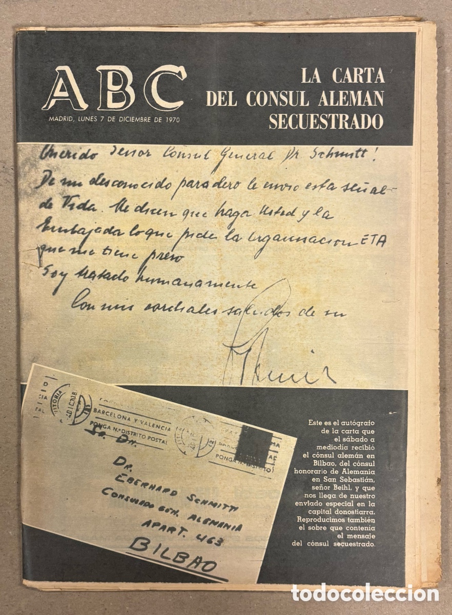 Coleccionismo de revistas y peri&oacute;dicos: ABC (7 DE DICIEMBRE DE 1970). LA CARTA DEL C&Oacute;NSUL ALEM&Aacute;N SECUESTRADO POR ETA,&hellip;
