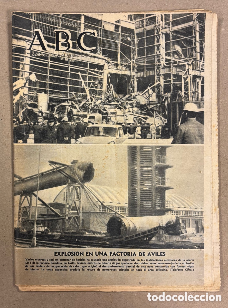 Coleccionismo de revistas y peri&oacute;dicos: ABC (8 DE FEBRERO DE 1971). EXPLOSI&Oacute;N EN UNA FACTOR&Iacute;A DE AVIL&Eacute;S,&hellip;