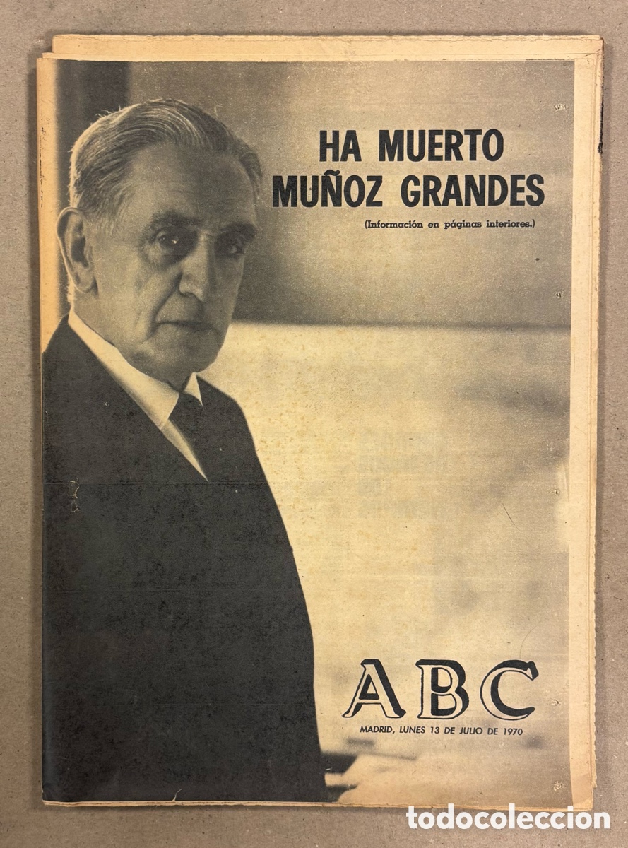 Coleccionismo de revistas y peri&oacute;dicos: ABC (13 DE JULIO DE 1970). HA MUERTO AGUST&Iacute;N MU&Ntilde;OZ GRANDES,.,,