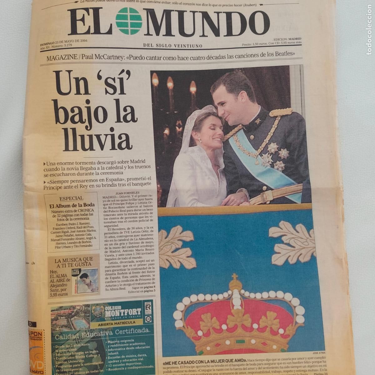 Coleccionismo de revistas y peri&oacute;dicos: El mundo boda rey Felipe y Leticia Ortiz 23 mayo 2004 peri&oacute;dico