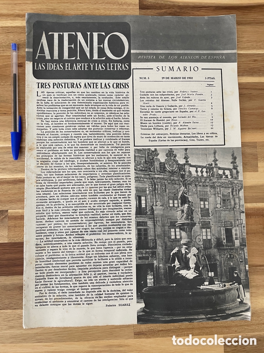 Coleccionismo de revistas y peri&oacute;dicos: Ateneo. Ideas, arte y letras. 29 marzo 1952. N&uacute;mero cinco. Pem&aacute;n, Cepeda, Arrar&aacute;s, del R&iacute;o&hellip;