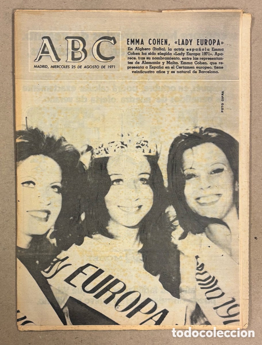 Coleccionismo de revistas y peri&oacute;dicos: ABC (25 DE AGOSTO DE 1971). EMMA COHEN LADY EUROPA,&hellip;