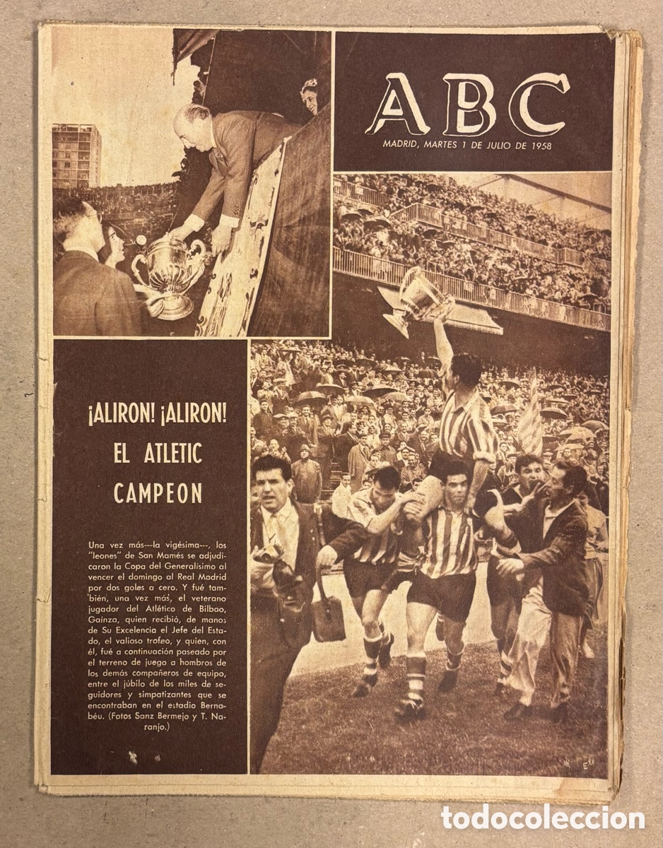 Coleccionismo de revistas y peri&oacute;dicos: ABC (1 DE JULIO DE 1958). &iexcl;ALIRON! &iexcl;ALIRON! EL ATHLETIC CAMPE&Oacute;N COPA DEL GENERALISIMO,&hellip;