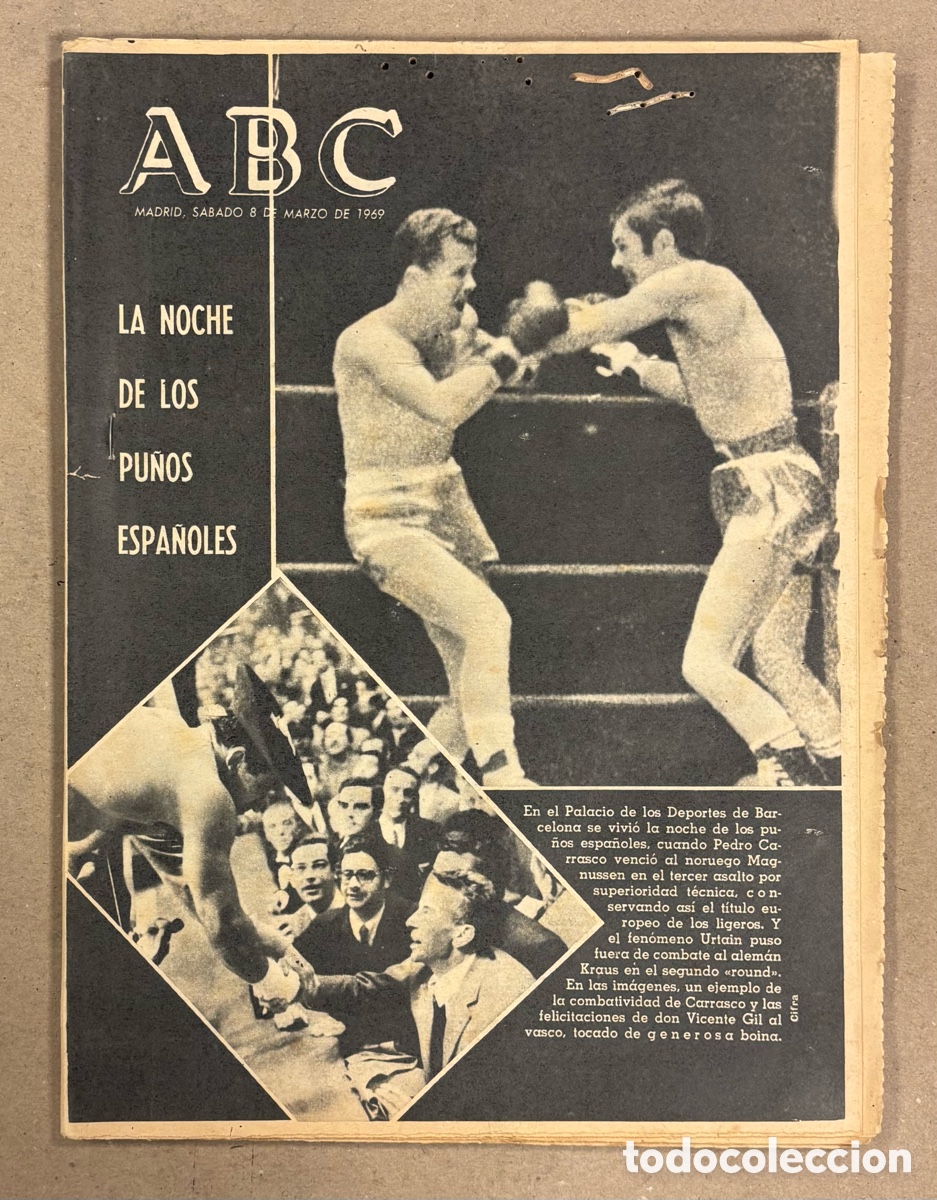Coleccionismo de revistas y peri&oacute;dicos: ABC (8 DE MARZO DE 1969). BOXEO: LA NOCHE DE LOS PU&Ntilde;OS ESPA&Ntilde;OLES (PEDRO CARRASCO, URTAIN,..),..