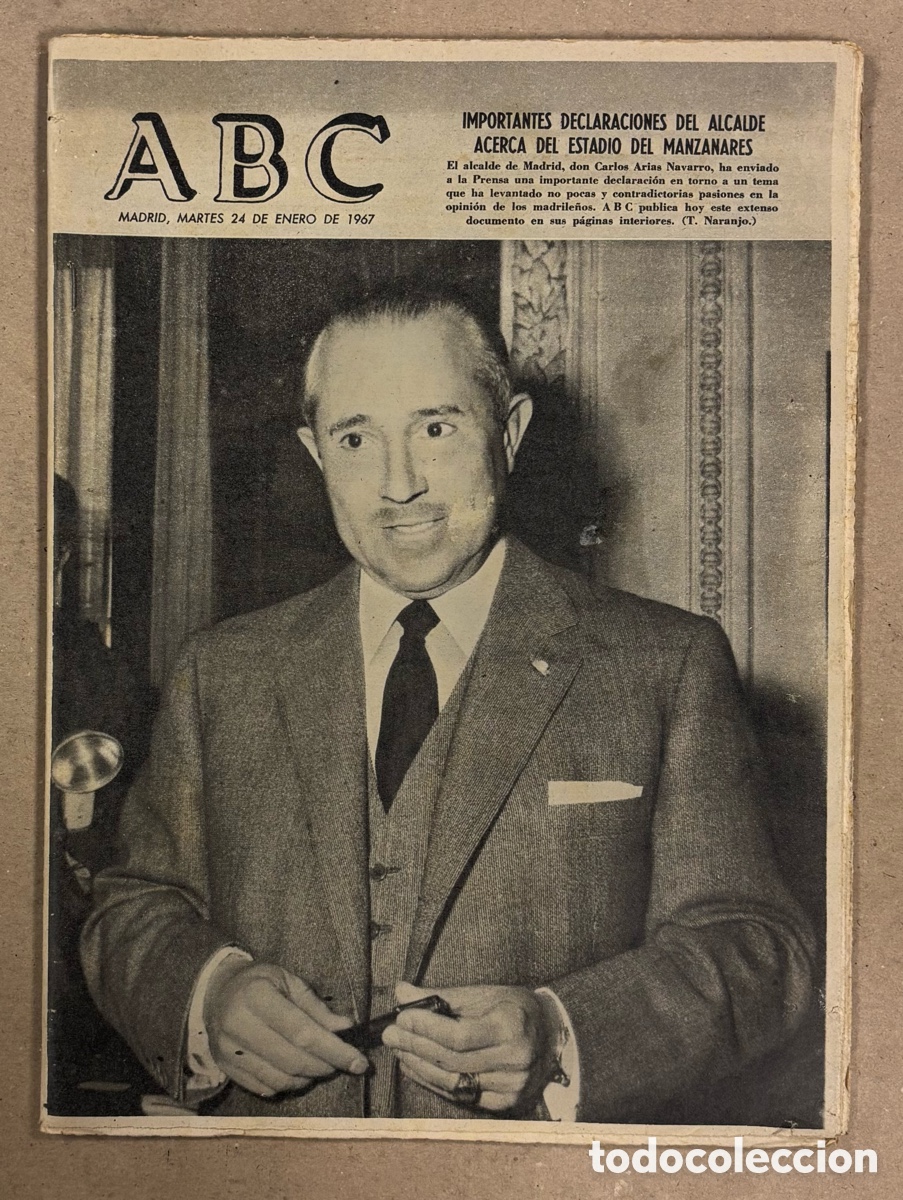 Coleccionismo de revistas y peri&oacute;dicos: ABC (24 DE ENERO DE 1967). IMPORTANTES DECLARACIONES DEL ALCALDE ACERCA DEL ESTADIO DEL MANZANARES,