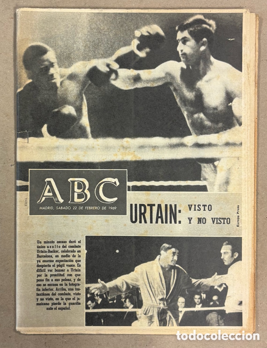 Coleccionismo de revistas y peri&oacute;dicos: ABC (22 DE FEBRERO DE 1969). BOXEO: URTAIN VISYO Y NO VISTO. COMBATE Vs BACKER EN BARCELONA,&hellip;