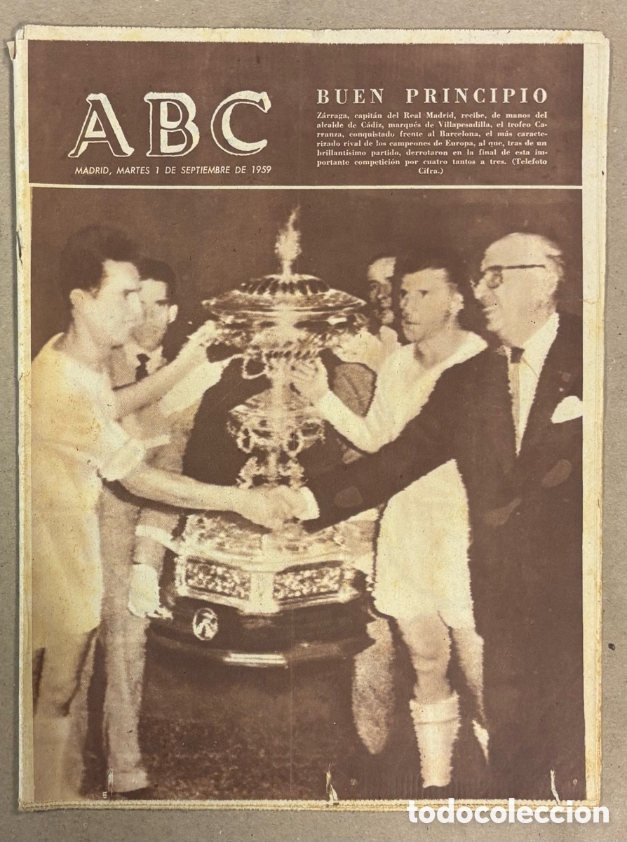 Coleccionismo de revistas y peri&oacute;dicos: ABC (1 DE SEPTIEMBRE DE 1959). EL REAL MADRID CAMPE&Oacute;N DEL TROFEO CARRANZA FRENTE FC BARCELONA,&hellip;