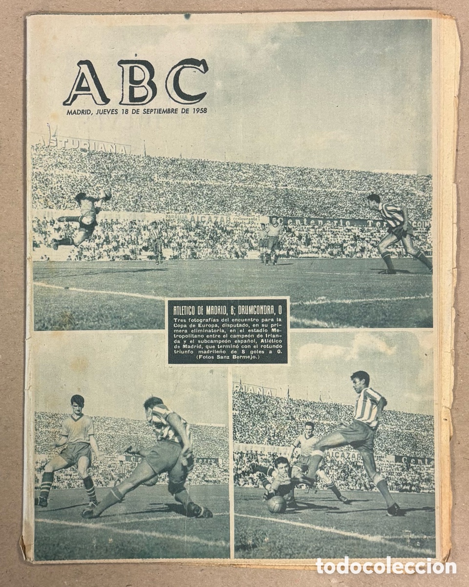 Coleccionismo de revistas y peri&oacute;dicos: ABC (18 DE SEPTIEMBRE DE 1958). COPA DE EUROPA: ATL&Eacute;TICO DE MADRID 8-0 DRUMCONDRA,&hellip;