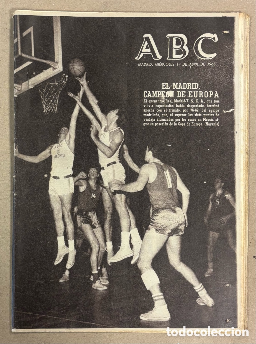 Coleccionismo de revistas y peri&oacute;dicos: ABC (14 DE ABRIL DE 1965). EL REAL MADRID CAMPE&Oacute;N DE EUROPA DE BALONCESTO,&hellip;