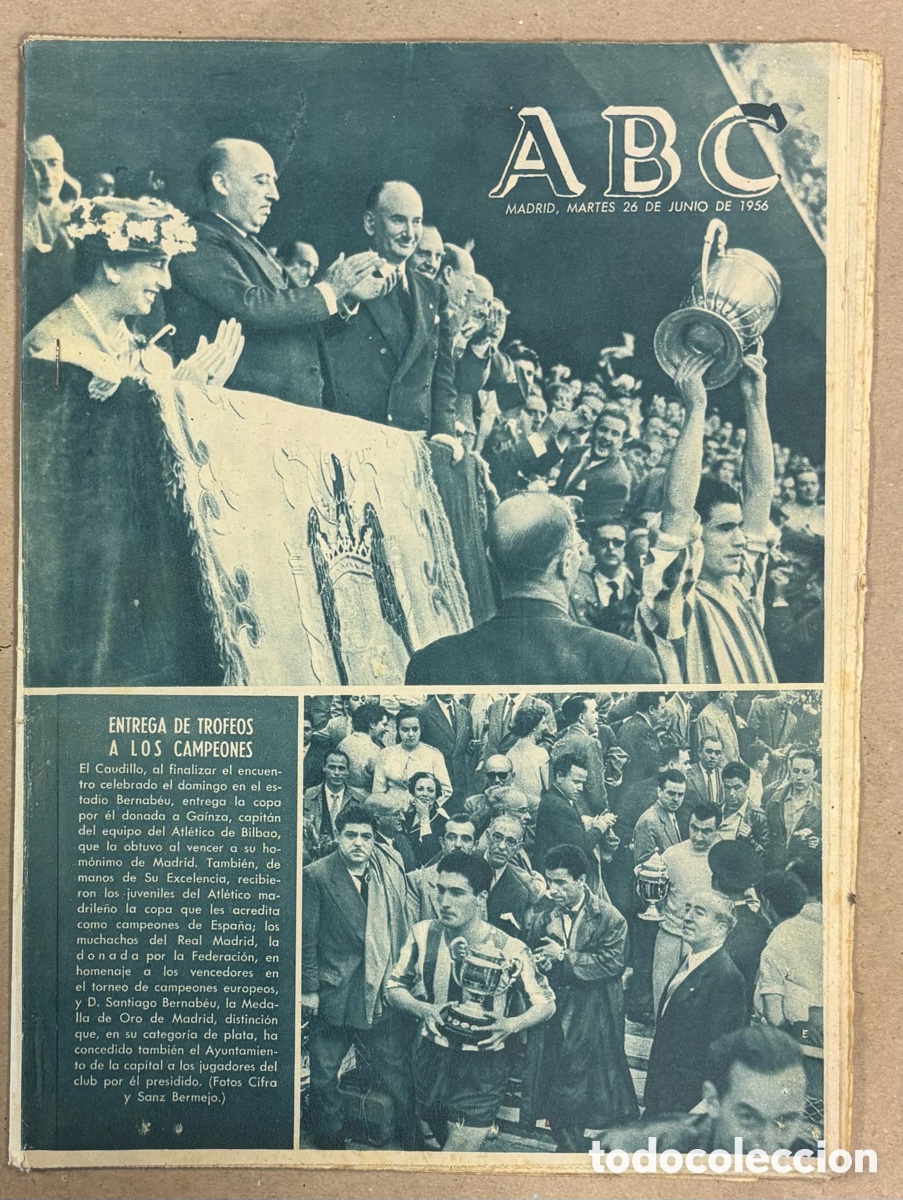 Coleccionismo de revistas y peri&oacute;dicos: ABC (26 DE JUNIO DE 1956). ATHLETIC CLUB DE BILBAO CAMPE&Oacute;N COPA DEL GENERALISIMO, GAINZA,..