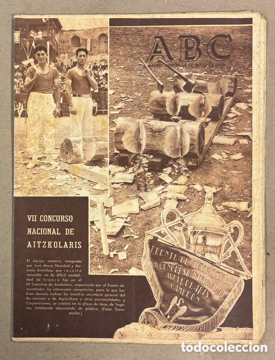 Coleccionismo de revistas y peri&oacute;dicos: ABC (24 DE JUNIO DE 1958). VII CONCURSO NACIONAL DE AIZKOLARIS,&hellip;