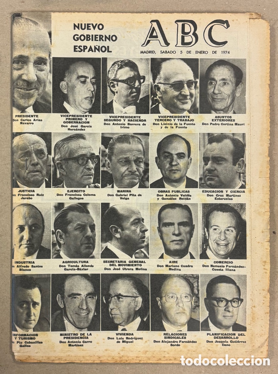 Coleccionismo de revistas y peri&oacute;dicos: ABC (5 DE ENERO DE 1974). NUEVO GOBIERNO ESPA&Ntilde;OL,&hellip;