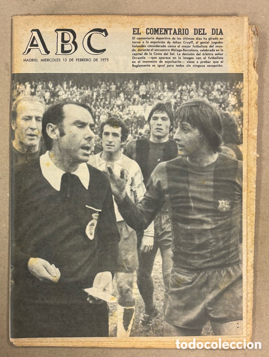 Coleccionismo de revistas y peri&oacute;dicos: ABC (12 DE FEBRERO DE 1975). POL&Eacute;MICA EXPULSI&Oacute;N JOHAN CRUYFF FC BARCELONA,..