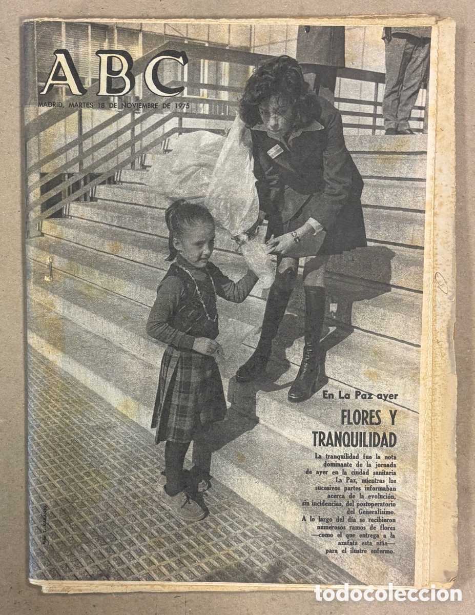 Coleccionismo de revistas y peri&oacute;dicos: ABC (18 DE NOVIEMBRE DE 1975). LA ENFERMEDAD DE FRANCO FLORES Y TRANQUILIDAD EN LA PAZ,&hellip;