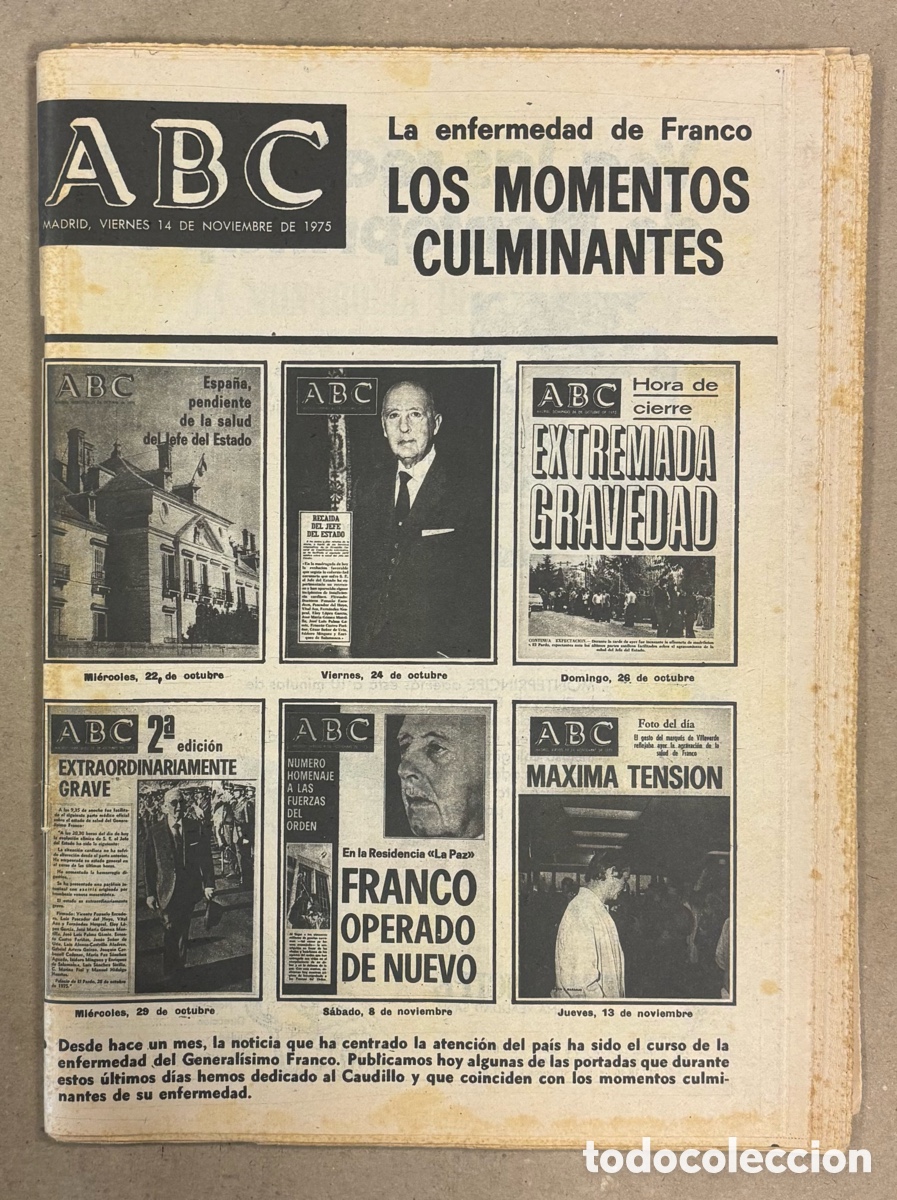 Coleccionismo de revistas y peri&oacute;dicos: ABC (14 DE NOVIEMBRE DE 1975). LA ENFERMEDAD DE FRANCO LOS MOMENTOS CULMINANTES,..,