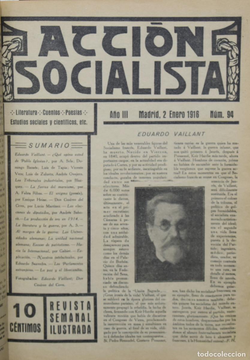 Coleccionismo de revistas y peri&oacute;dicos: ACCI&Oacute;N SOCIALISTA. REVISTA SEMANAL ILUSTRADA 1916 casi COMPLETO
