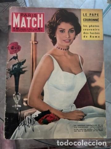 Coleccionismo de revistas y peri&oacute;dicos: Revista Paris Match 1958 Sofia Loren con Autografo