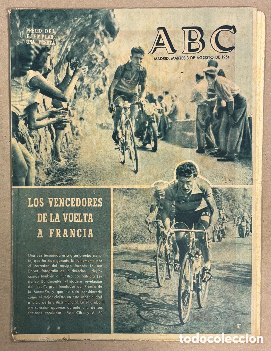 Coleccionismo de revistas y peri&oacute;dicos: ABC (3 DE AGOSTO DE 1954). LOS VENCEDORES DEL TOUR DE FRANCIA (BOBET, BAHAMONTES,..),..