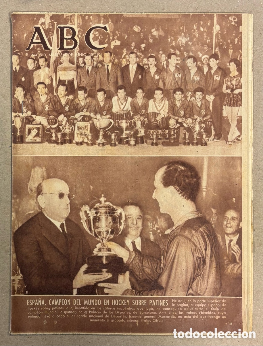 Coleccionismo de revistas y peri&oacute;dicos: ABC (8 DE JUNIO DE 1954). ESPA&Ntilde;A CAMPE&Oacute;N DEL MUNDO EN HOCKEY SOBRE PATINES,&hellip;