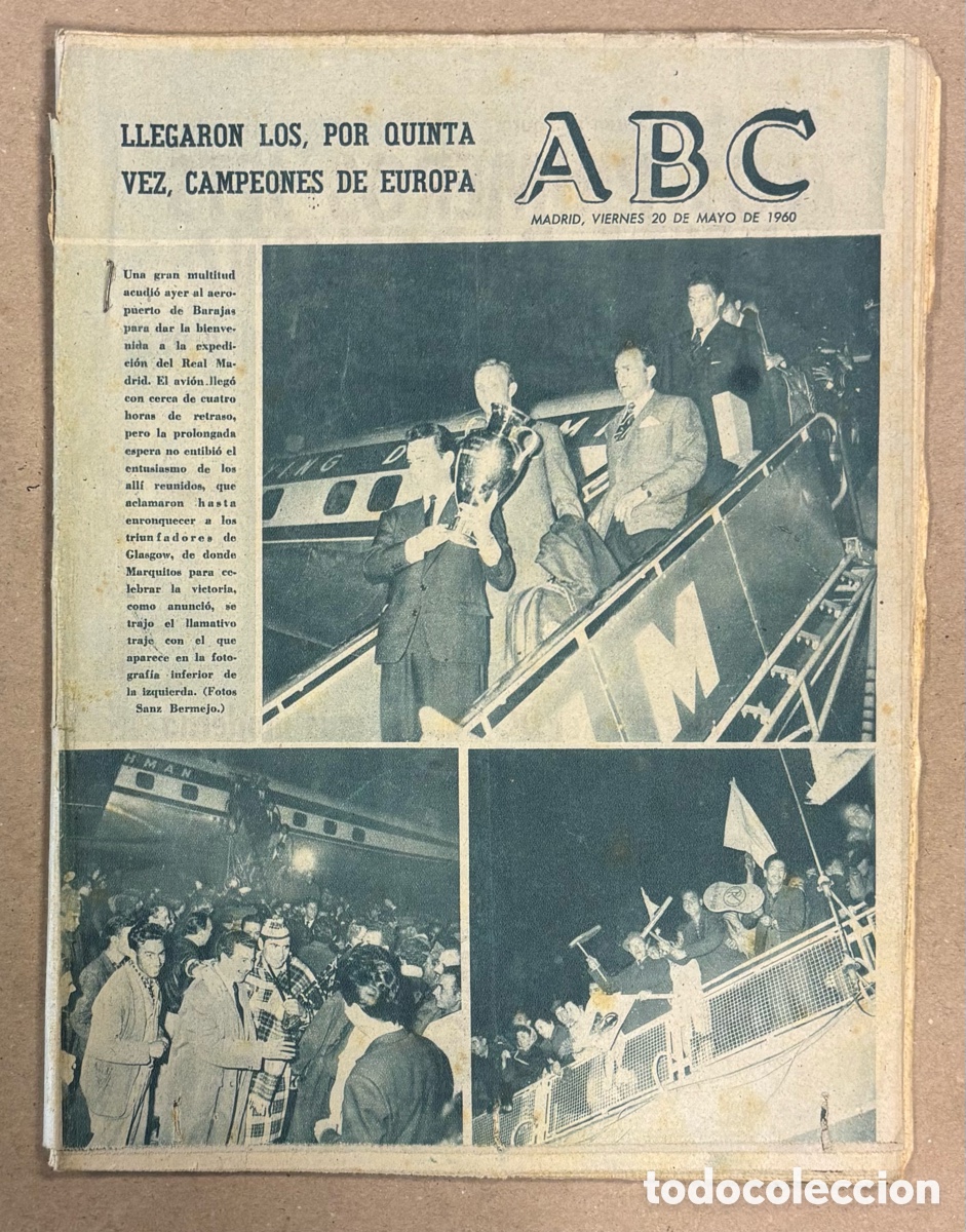 Coleccionismo de revistas y peri&oacute;dicos: ABC (20 DE MAYO DE 1960). RECIBIMIENTO AL REAL MADRID CAMPE&Oacute;N DE SU QUINTA COPA DE EUROPA,&hellip;