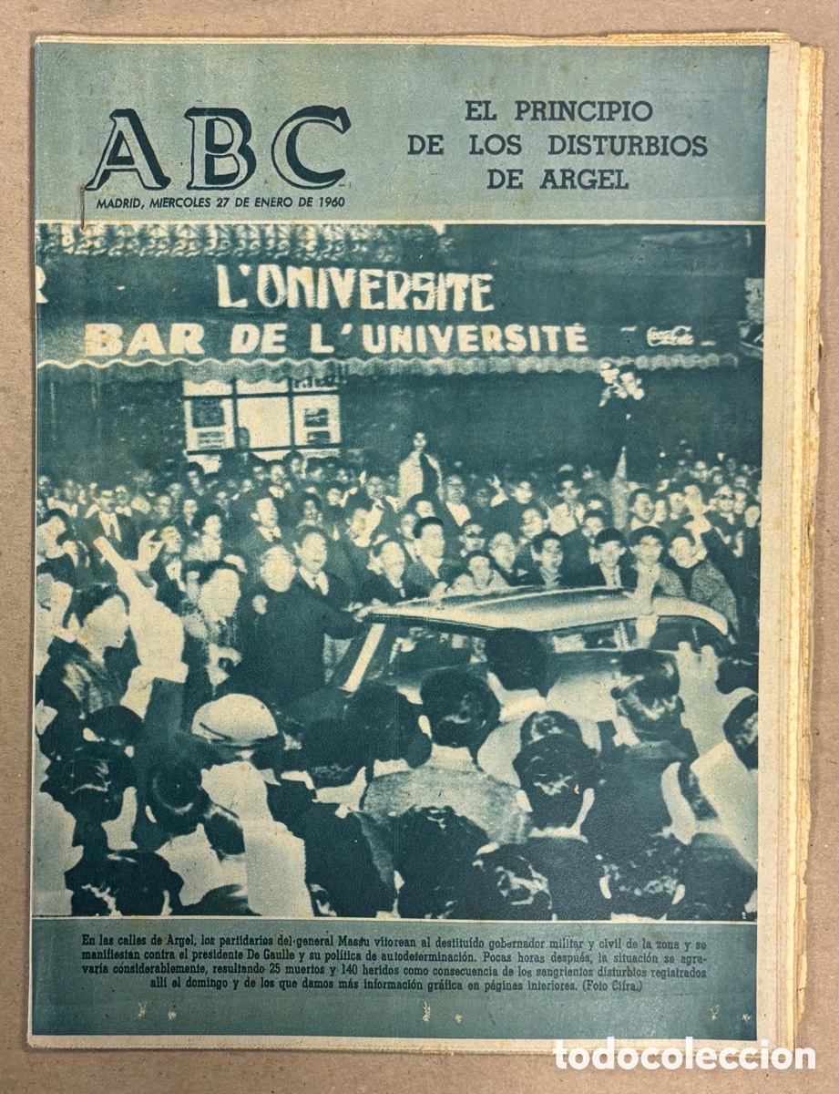 Coleccionismo de revistas y peri&oacute;dicos: ABC (27 DE ENERO DE 1960). EL PRINCIPIO DE LOS DISTURBIOS DE ARGEL,&hellip;