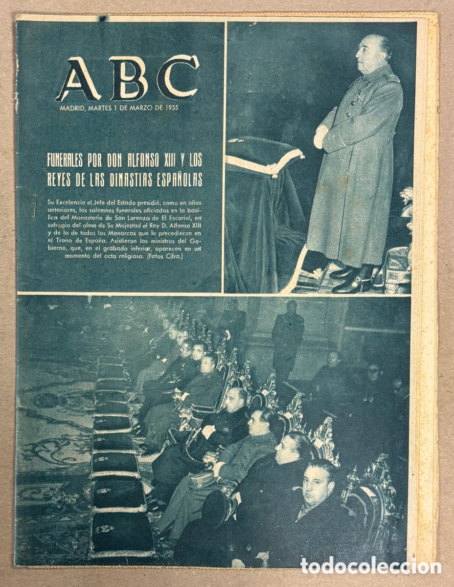 Coleccionismo de revistas y peri&oacute;dicos: ABC (1 DE MARZO DE 1955). FUNERALES POR DON ALFONSO XIII Y LOS REYES DE LAS DINAST&Iacute;AS ESPA&Ntilde;OLAS,&hellip;