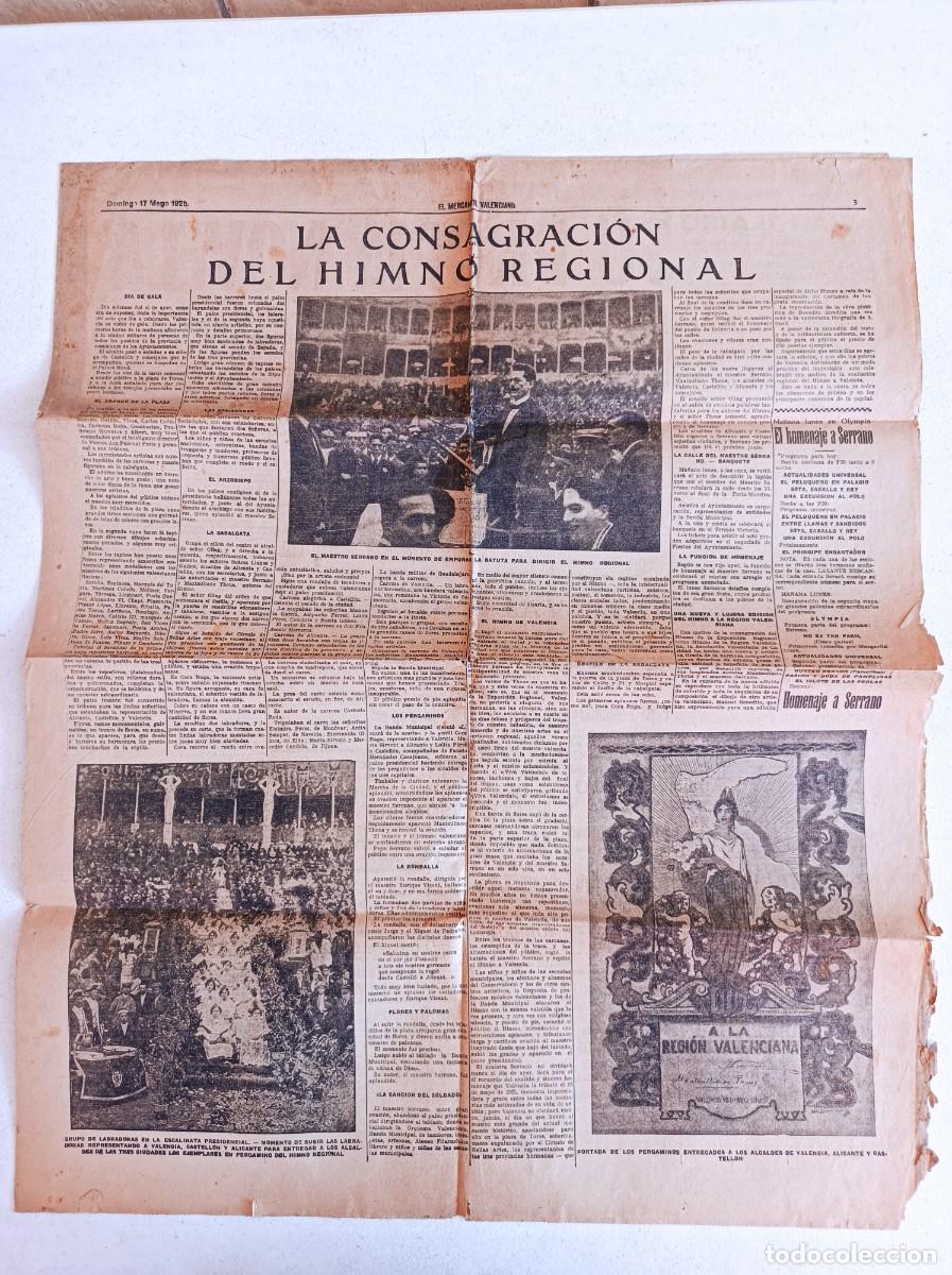Coleccionismo de revistas y peri&oacute;dicos: PERI&Oacute;DICO EL MERCANTIL VALENCIANO 17 DE MAYO DE 1925 CONSAGRACI&Oacute;N HIMNO REGIONAL DE VALENCIA
