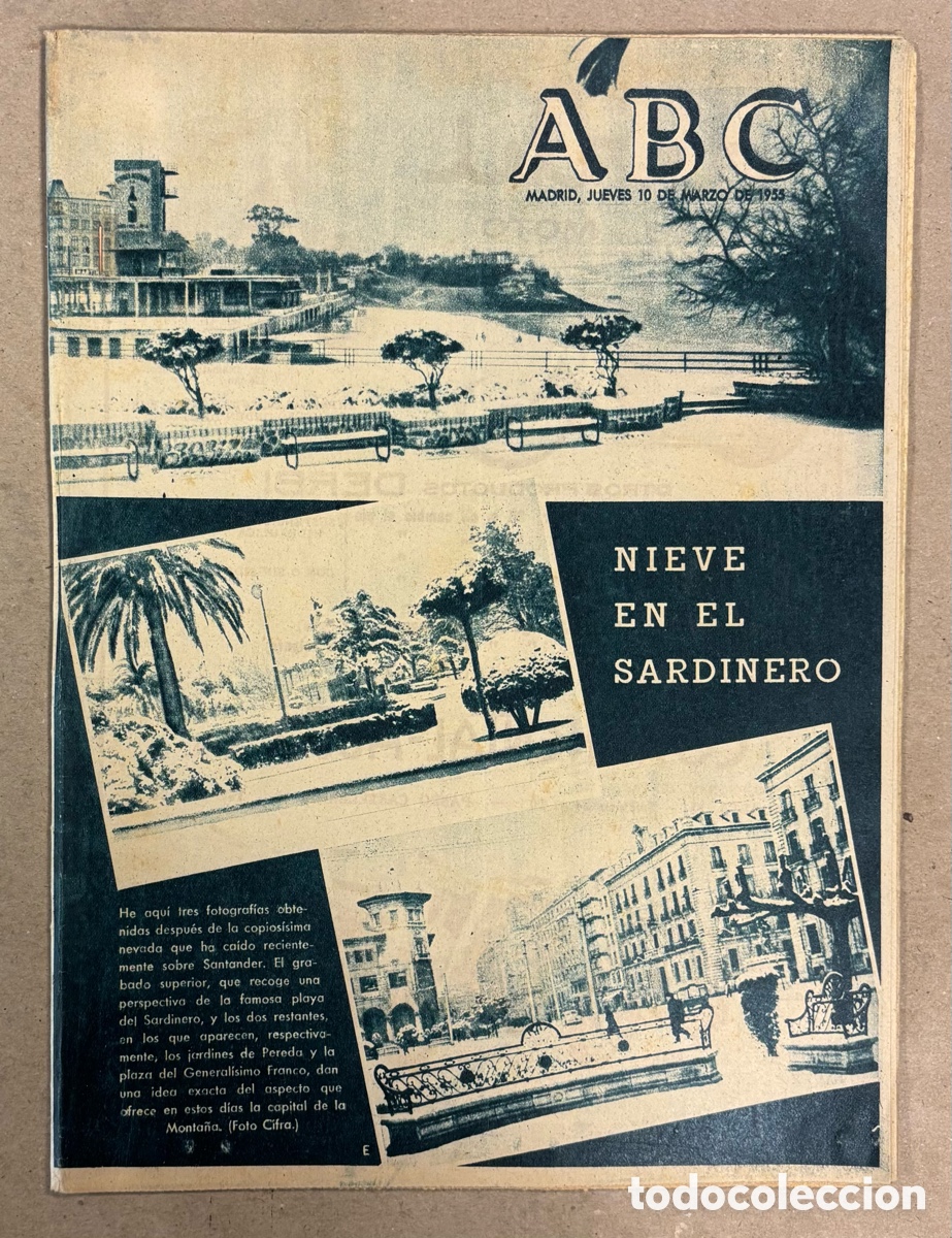 Coleccionismo de revistas y peri&oacute;dicos: ABC (10 DE MARZO DE 1955). NIEVE EN EL SARDINERO (SANTANDER),&hellip;