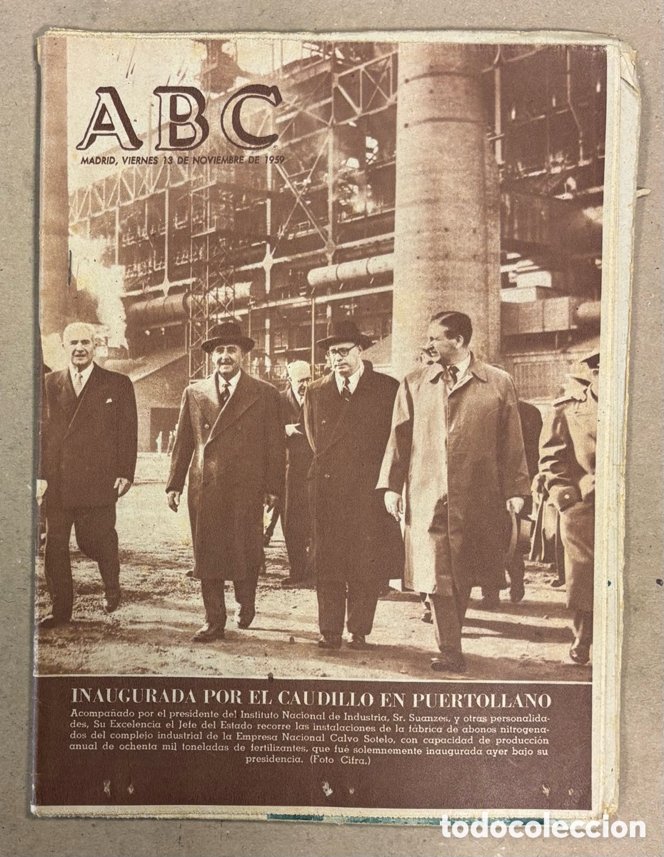 Coleccionismo de revistas y peri&oacute;dicos: ABC (13 DE NOVIEMBRE DE 1959). INAUGURADA POR EL CAUDILLO EN PUERTOLLANO F&Aacute;BRICA DE ABONOS NITROGENA