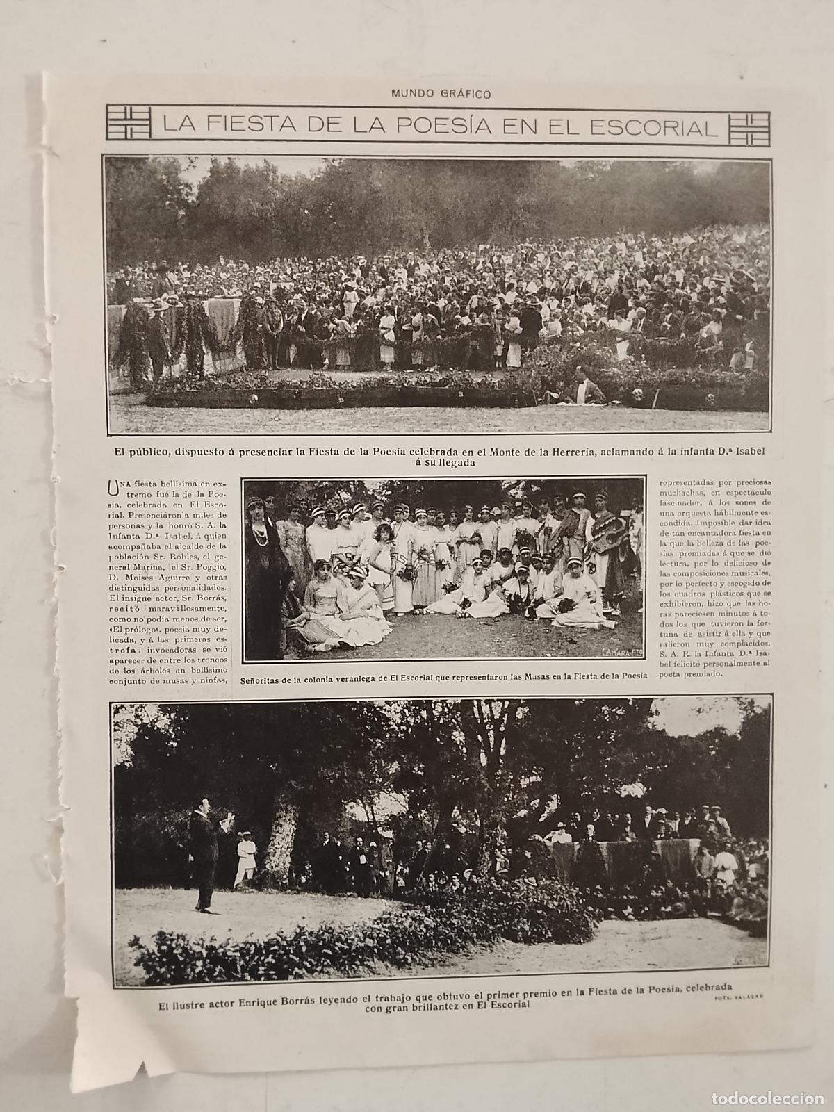 Collezionismo di Riviste e Giornali: hoja a&ntilde;o 1915/1916 - FIESTA POESIA ESCORIAL - MONTE HERRERIA INFANTA MUSAS ACTOR ENRIQUE BORRAS