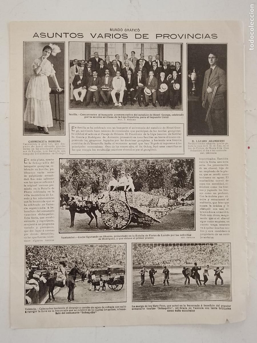 Collezionismo di Riviste e Giornali: hoja a&ntilde;o 1915/1916 - CARMENCITA ROMERO SEVILLA HENRI GEORGE LAZARO ARAMBERRI SANTANDER COCHE CABALLO