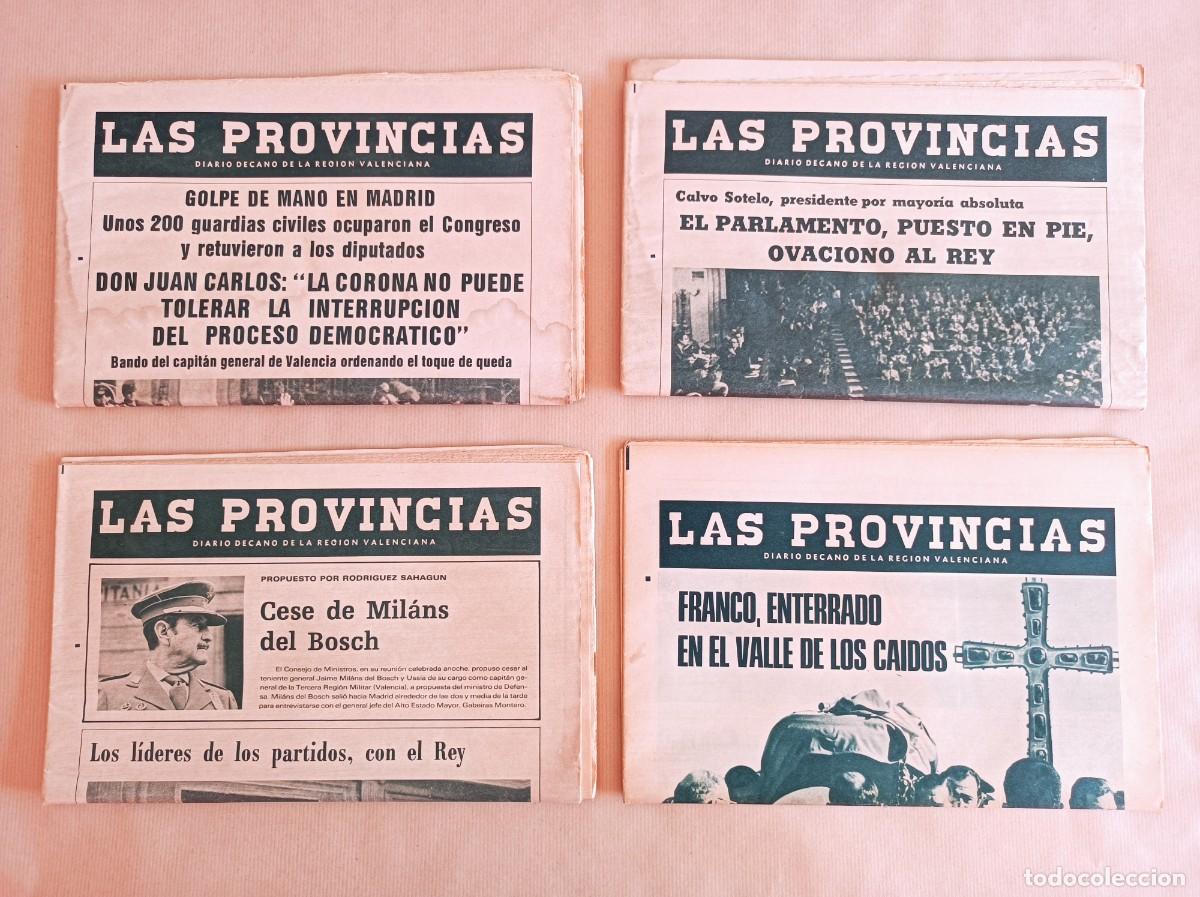 Coleccionismo de revistas y peri&oacute;dicos: CUATRO PERI&Oacute;DICOS LAS PROVINCIAS GOLPE DE ESTADO TEJERO 1984 Y MUERTE DEL GENERAL FRANCO 1975