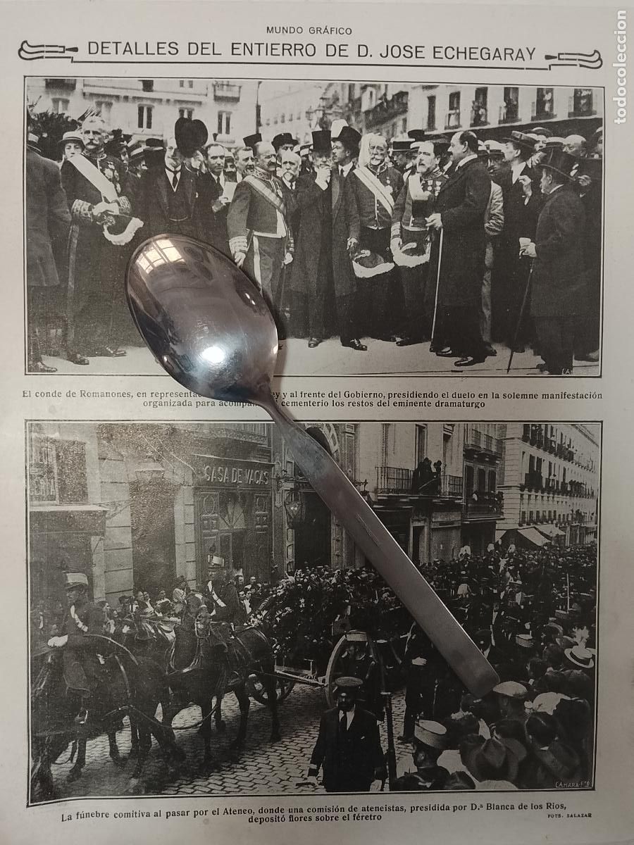 Coleccionismo de revistas y peri&oacute;dicos: hoja a&ntilde;o 1915/1916 - MILITAR ENTIERRO D. JOSE ECHEGARAY CONDE ROMANONES COCHE FUNEBRE FERETRO