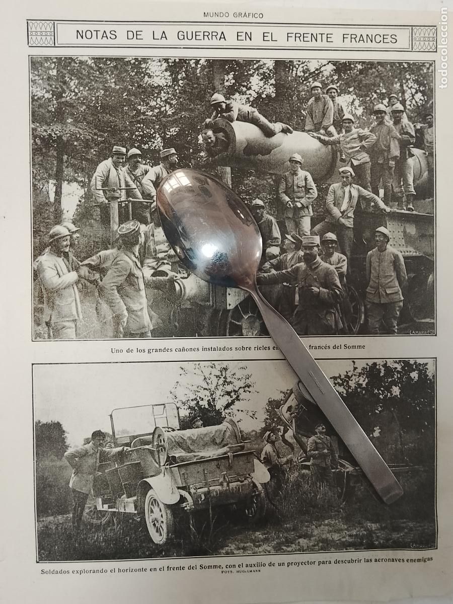 Coleccionismo de revistas y peri&oacute;dicos: hoja a&ntilde;o 1915/1916 - CA&Ntilde;ONES GUERRA DE FRANCIA FRENTE FRANCES SOMME - PORYECTOR LUZ