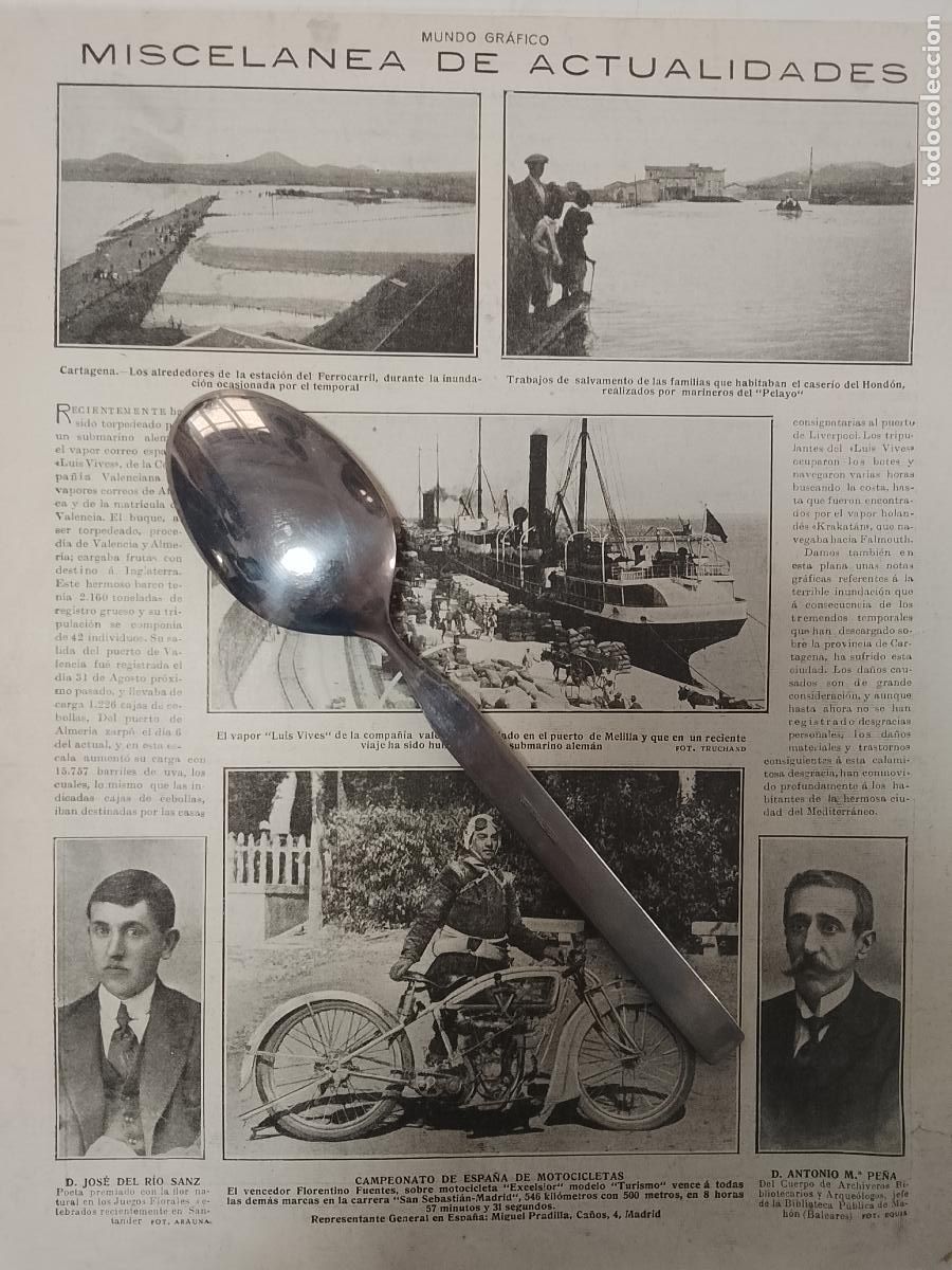 Coleccionismo de revistas y peri&oacute;dicos: hoja a&ntilde;o 1915/1916 - CAMPEONATO ESPA&Ntilde;A MOTOCICLETAS - VAPOR LUIS VIVES CARTAGENA FERROCARRIL PELAYO