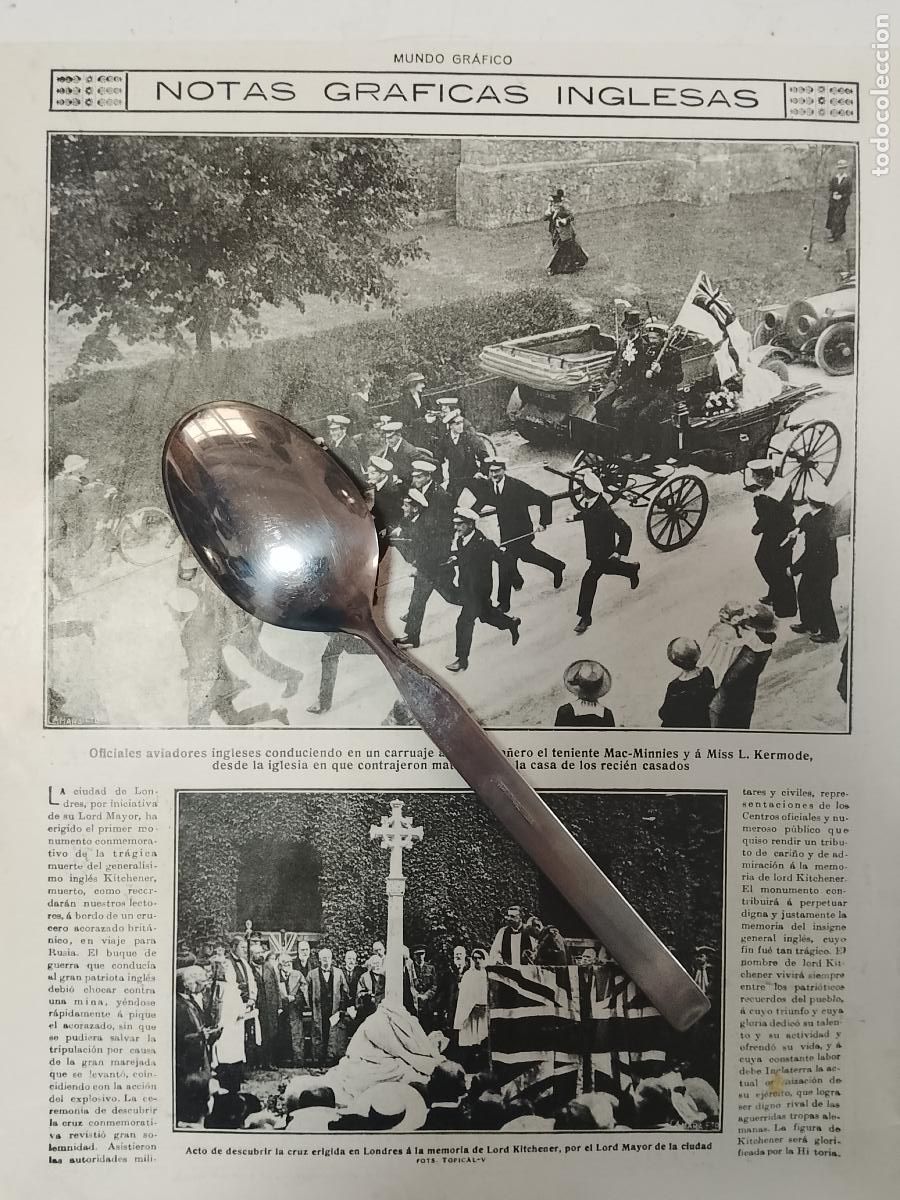Coleccionismo de revistas y peri&oacute;dicos: hoja a&ntilde;o 1915/1916 - EJERCITO MILITAR OFICIALES AVIADORES INGLESES CARRUAJE TENEIENTE MAC MINNIES