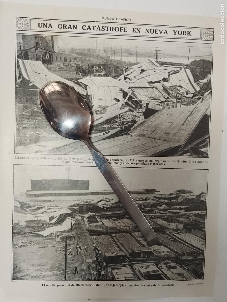 Coleccionismo de revistas y peri&oacute;dicos: hoja a&ntilde;o 1915/1916 - CASTROFE NEW YORK MUELLE JERSEY VOLADURA 100 VAGONES EXPLOSIVOS