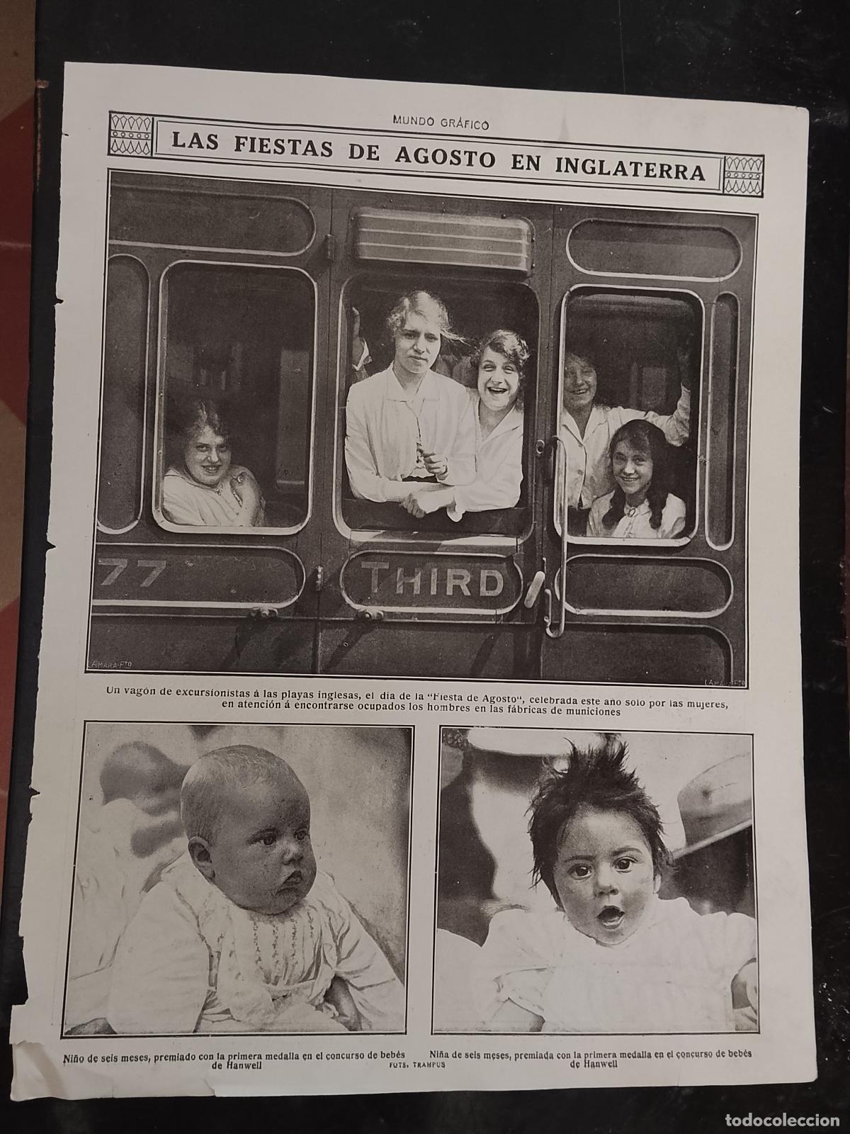 Coleccionismo de revistas y peri&oacute;dicos: hoja a&ntilde;o 1915/1916 - VAGON DE TREN PLAYAS INGLESAS MUJERES FIESTA DE AGOSTO. CONCURSO BEBES HANWELL