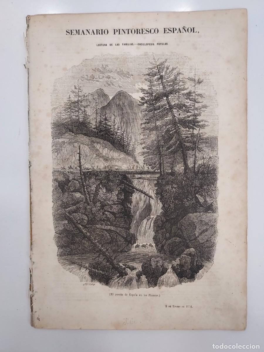 Coleccionismo de revistas y peri&oacute;dicos: SEMANARIO PINTORESCO ESPA&Ntilde;OL 1851 1. Grabado PUENTE ESPA&Ntilde;A PIRINEOS, C&Oacute;RDOBA, GERTRUDIS AVELLANEDA